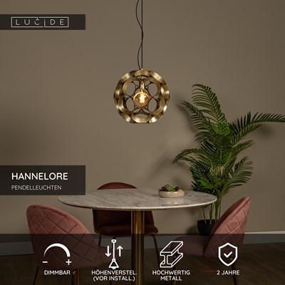 Lucide HANNELORE - Pendelleuchten - Ø 40 cm - 1xE27 - Mattes Gold / Messing
